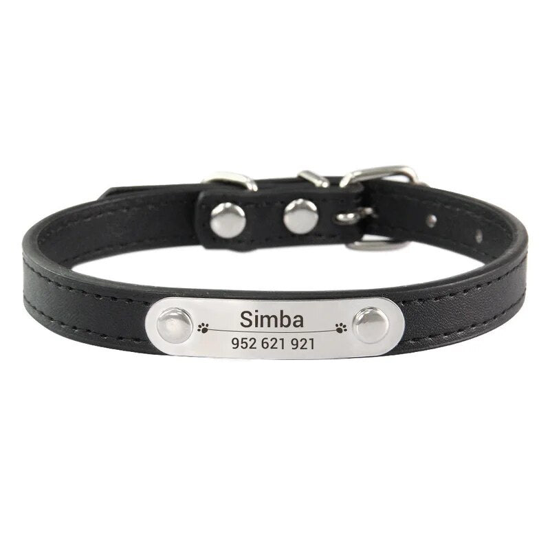 Personalized Pet Collar - Custom Name ID Tag, Anti-Lost PU Leather, Pink (S/M/L)