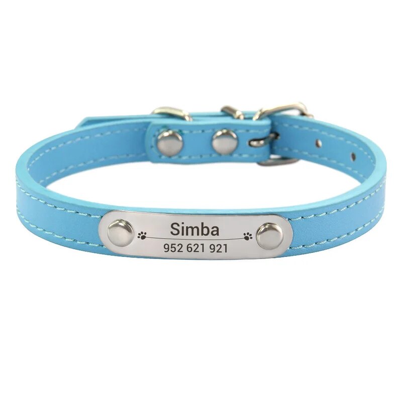 Personalized Pet Collar - Custom Name ID Tag, Anti-Lost PU Leather, Pink (S/M/L)