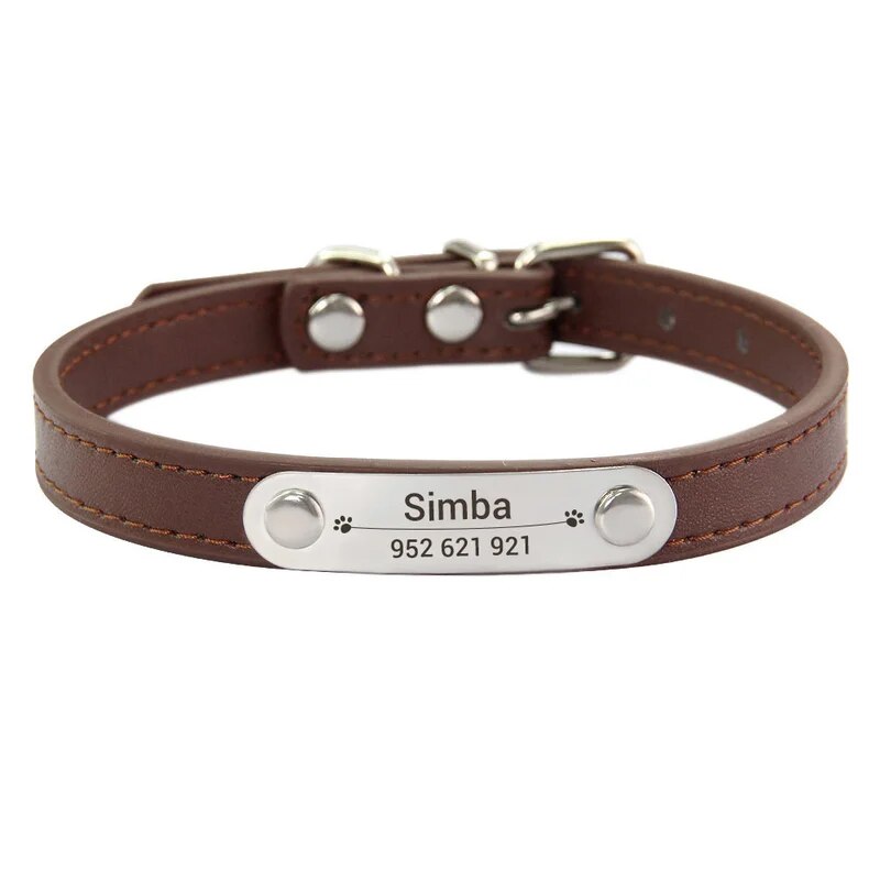Personalized Pet Collar - Custom Name ID Tag, Anti-Lost PU Leather, Pink (S/M/L)
