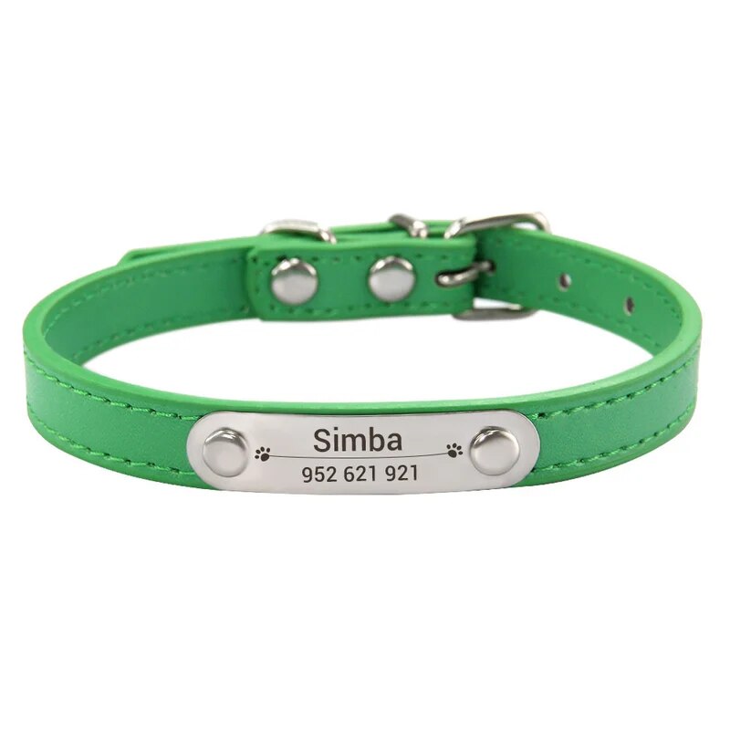 Personalized Pet Collar - Custom Name ID Tag, Anti-Lost PU Leather, Pink (S/M/L)
