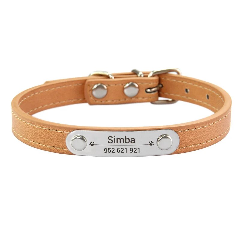 Personalized Pet Collar - Custom Name ID Tag, Anti-Lost PU Leather, Pink (S/M/L)