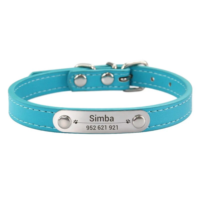 Personalized Pet Collar - Custom Name ID Tag, Anti-Lost PU Leather, Pink (S/M/L)