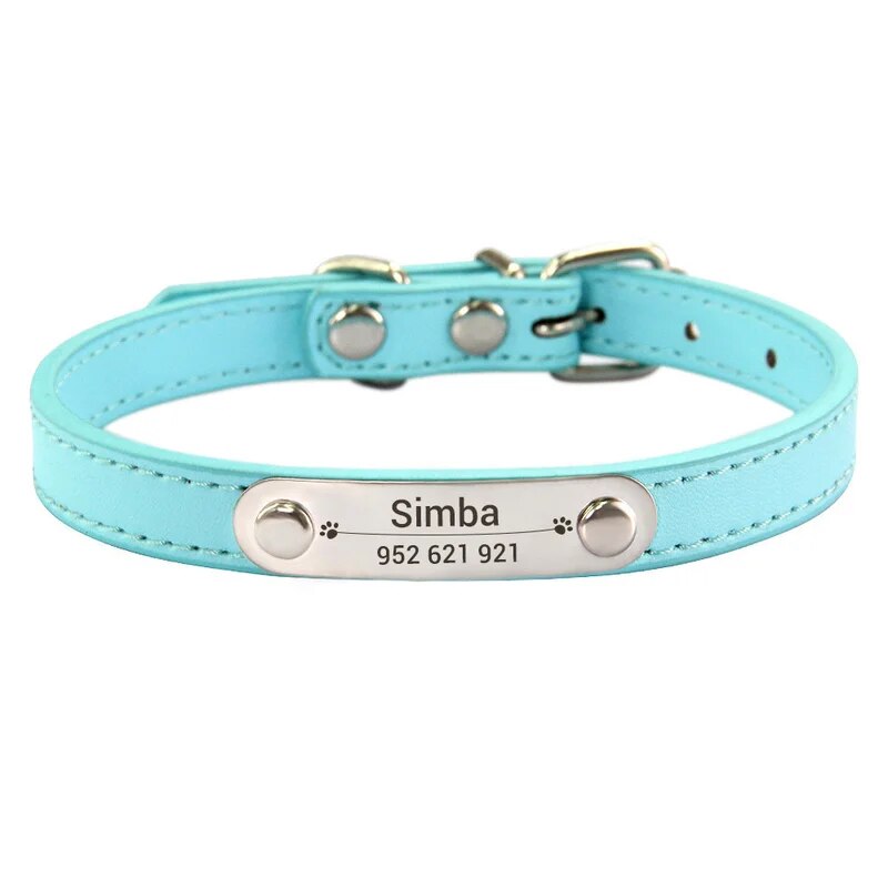 Personalized Pet Collar - Custom Name ID Tag, Anti-Lost PU Leather, Pink (S/M/L)