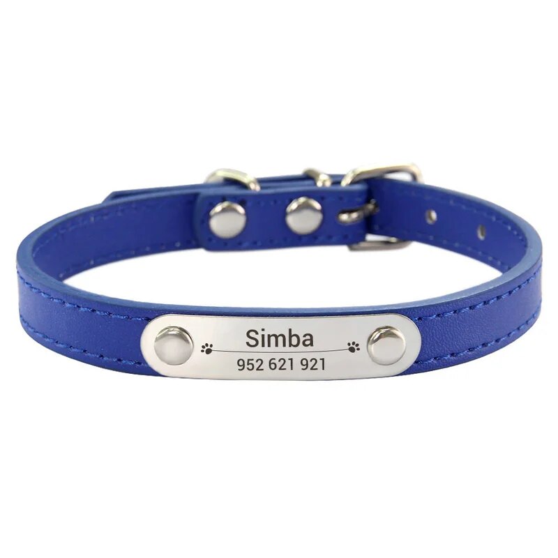 Personalized Pet Collar - Custom Name ID Tag, Anti-Lost PU Leather, Pink (S/M/L)