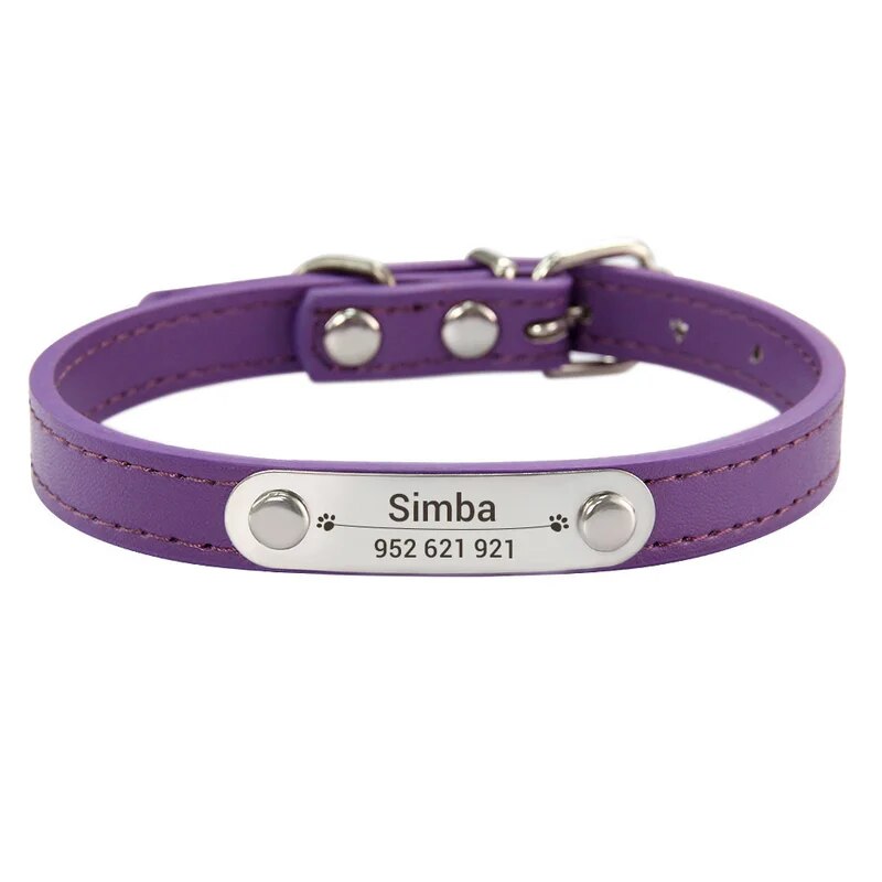 Personalized Pet Collar - Custom Name ID Tag, Anti-Lost PU Leather, Pink (S/M/L)
