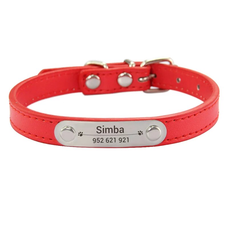 Personalized Pet Collar - Custom Name ID Tag, Anti-Lost PU Leather, Pink (S/M/L)