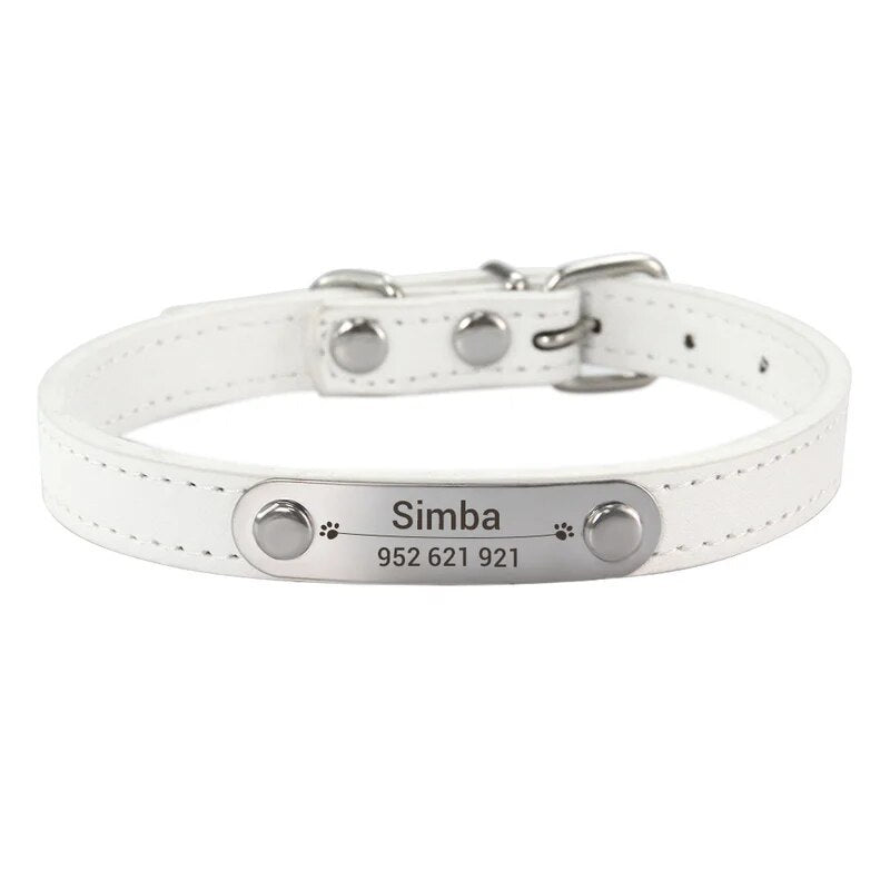 Personalized Pet Collar - Custom Name ID Tag, Anti-Lost PU Leather, Pink (S/M/L)