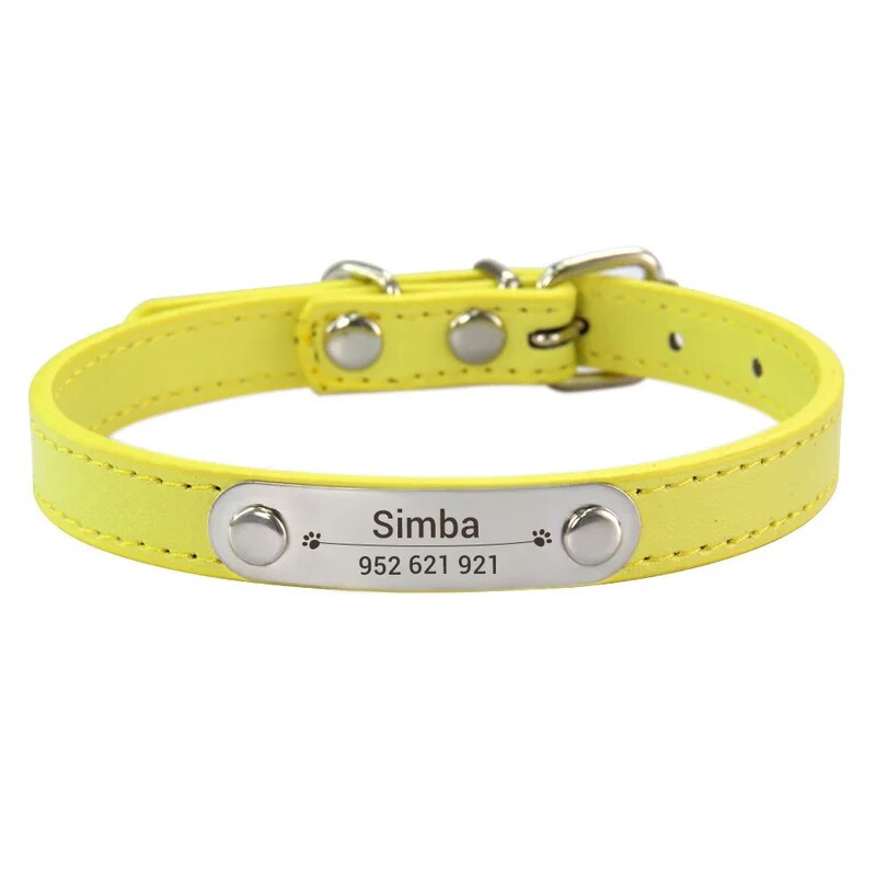 Personalized Pet Collar - Custom Name ID Tag, Anti-Lost PU Leather, Pink (S/M/L)