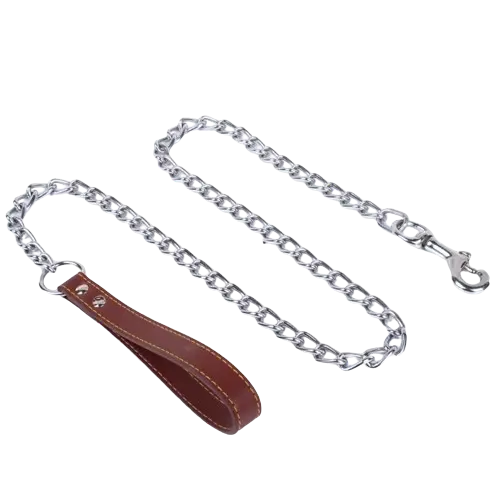 Classic Metal Chain Dog Leash with PU Leather Handle