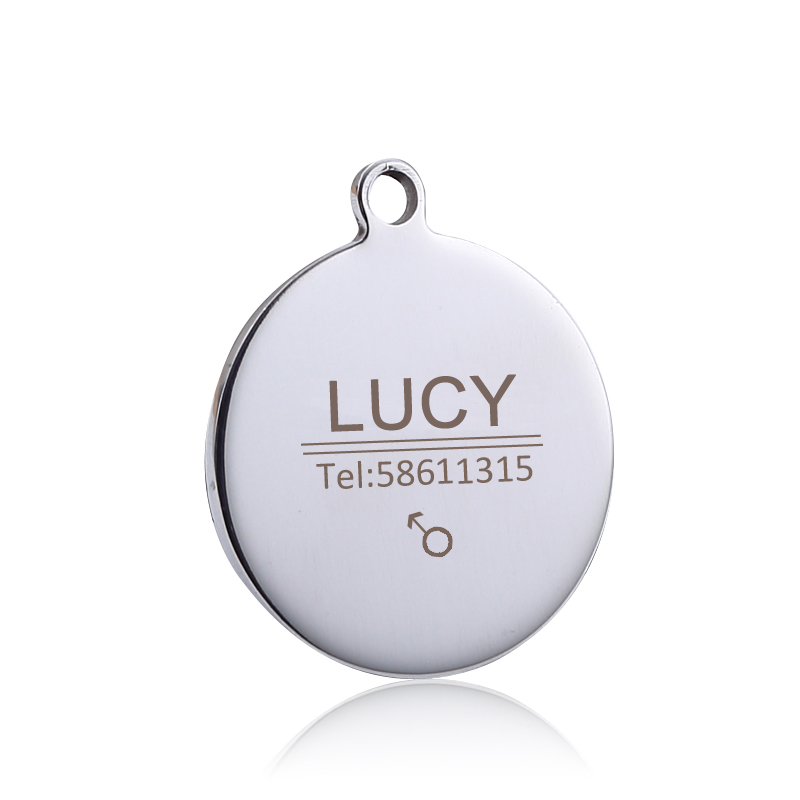 Personalized Titanium Steel Laser-Engraved Dog ID Tag, Round