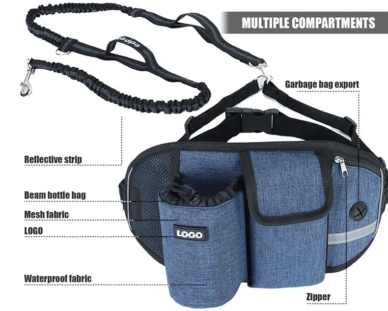 Hands-Free Dog Walking Belt with Treat Pouch and Bungee Leash