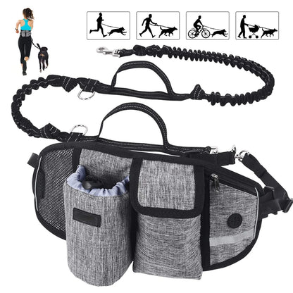 Hands-Free Dog Walking Belt with Treat Pouch and Bungee Leash