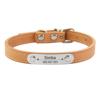 Personalized Pet Collar - Custom Name ID Tag, Anti-Lost PU Leather, Pink (S/M/L)