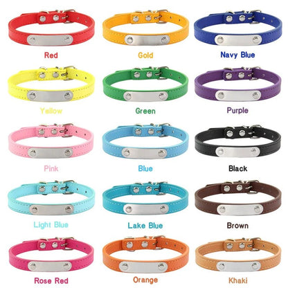 Personalized Pet Collar - Custom Name ID Tag, Anti-Lost PU Leather, Pink (S/M/L)