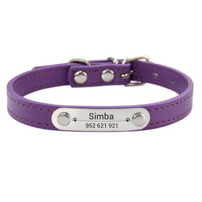 Personalized Pet Collar - Custom Name ID Tag, Anti-Lost PU Leather, Pink (S/M/L)