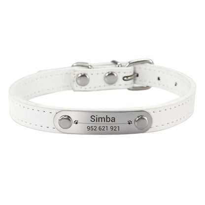 Personalized Pet Collar - Custom Name ID Tag, Anti-Lost PU Leather, Pink (S/M/L)