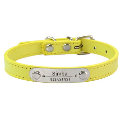 Personalized Pet Collar - Custom Name ID Tag, Anti-Lost PU Leather, Pink (S/M/L)