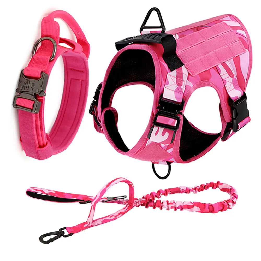 Tactical Dog Training Set: Harness & Leash Pink Camouflage (Lifetime Warranty)